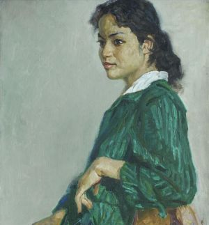 Zeitgenössische Ölmalerei - Das Mädchen in Grün