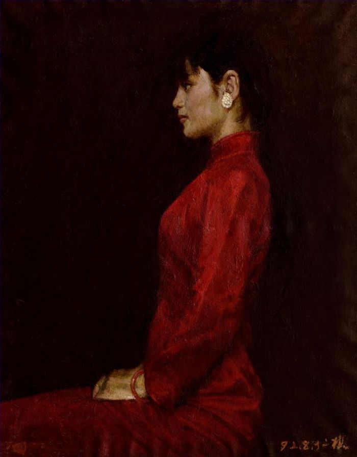 Hu Renqiao Ölgemälde - Das Mädchen in Rot