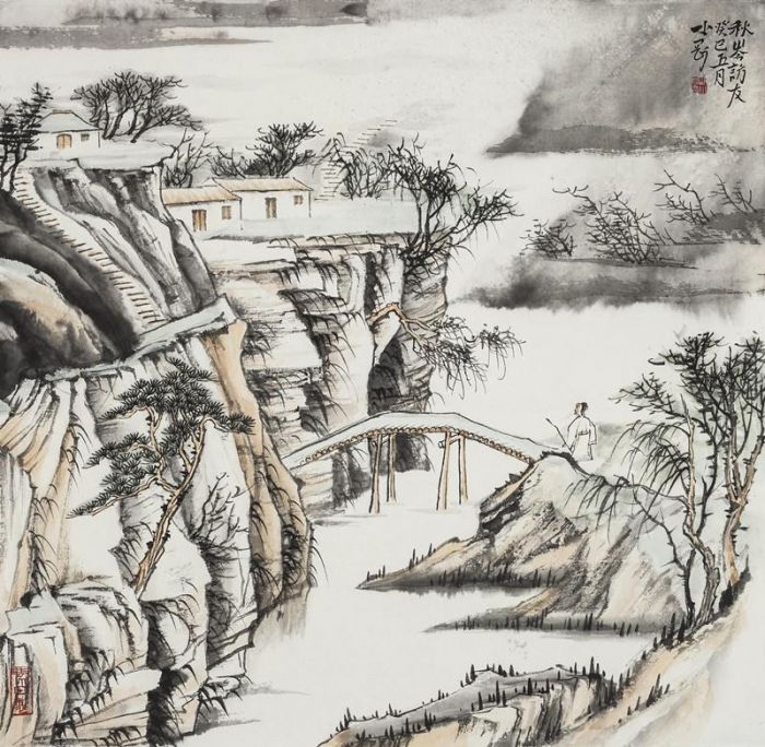 Hu Xiaogang Chinesische Kunst - Besuchen Sie einen Freund in einem Berg im Herbst