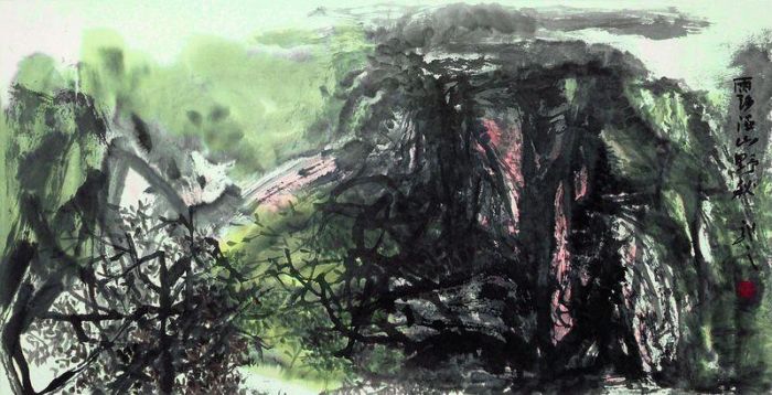Hu Xuewu Chinesische Kunst - Herbsttau im Berg