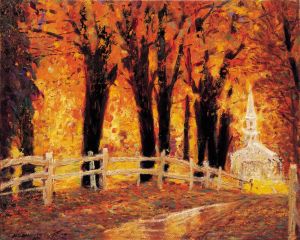 Zeitgenössische Ölmalerei - Goldener Herbst in Connecticut