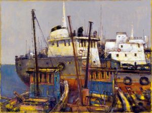 Zeitgenössische Ölmalerei - Fischerboot