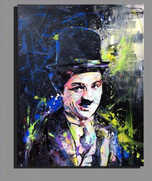 Zeitgenössische Ölmalerei - Ein Porträt von Chaplin