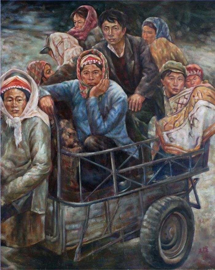 Huang Guanghui Ölgemälde - Menschen auf dem Traktor