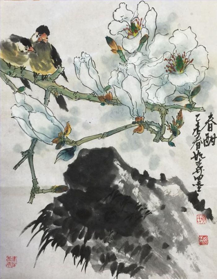 Huang Rusen Andere Malerei - Gemälde von Blumen und Vögeln im traditionellen chinesischen Stil