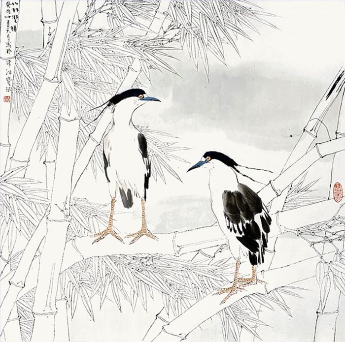 Jia Baomin Chinesische Kunst - Gemälde von Blumen und Vögeln im traditionellen chinesischen Stil 2