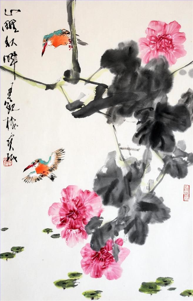 Jia Baomin Chinesische Kunst - Gemälde von Blumen und Vögeln im traditionellen chinesischen Stil 3