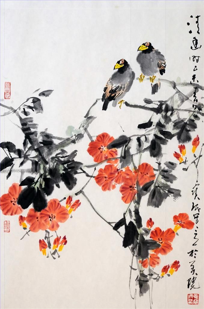 Jia Baomin Chinesische Kunst - Gemälde von Blumen und Vögeln im traditionellen chinesischen Stil 4