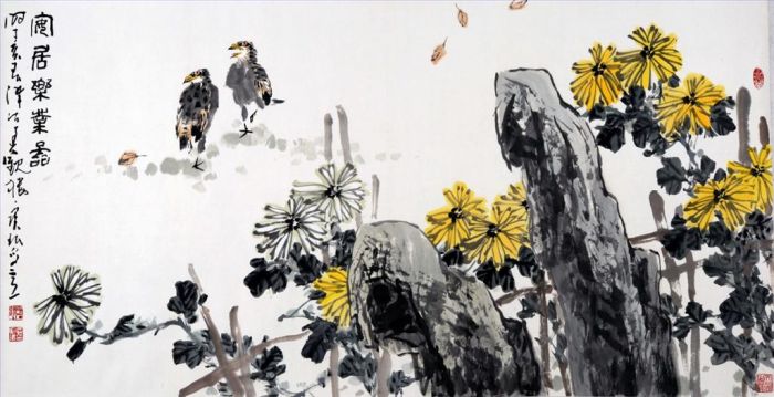 Jia Baomin Chinesische Kunst - Gemälde von Blumen und Vögeln im traditionellen chinesischen Stil 7