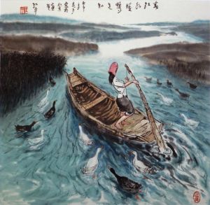 zeitgenössische kunst von Jiang Ping - Die Ente weiß als Erste, wann der Fluss im Frühling warm wird