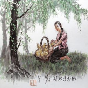 Zeitgenössische chinesische Kunst - Ein Mädchen im Dorf Liu
