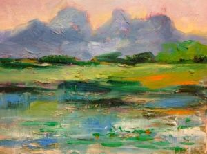 Zeitgenössische Ölmalerei - Die angrenzenden Berge und Flüsse