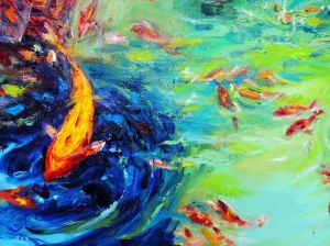Zeitgenössische Ölmalerei - Die Fischfamilie 3