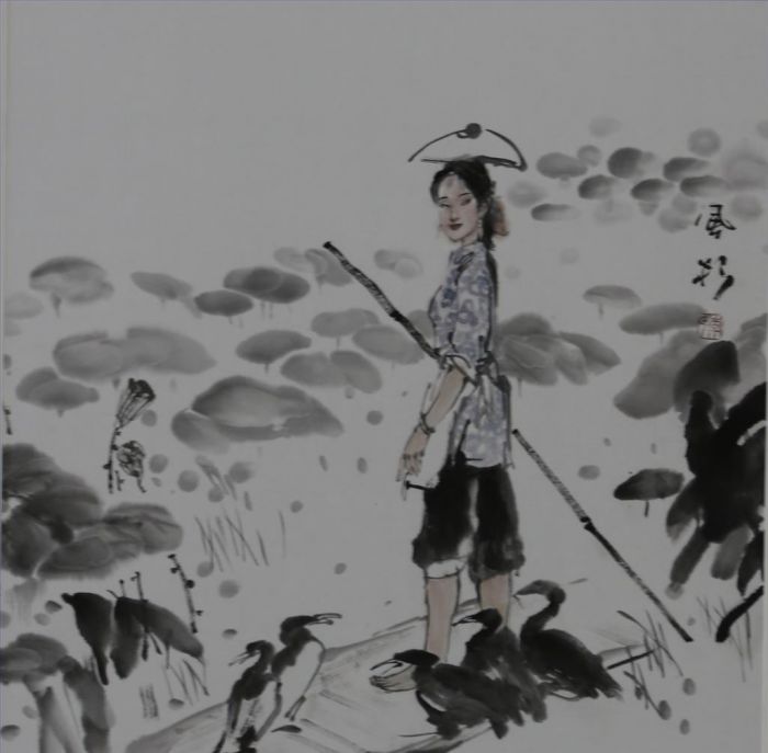 Li Fengshan Chinesische Kunst - Mädchen aus einer Fischerfamilie