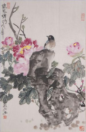 zeitgenössische kunst von Li Jingshi - Gemälde von Blumen und Vögeln im traditionellen chinesischen Stil 2