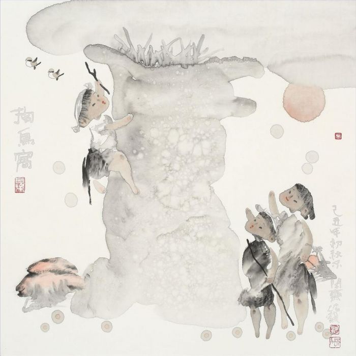 Liang Peilong Chinesische Kunst - Nehmen Sie Vogeleier aus einem Nest