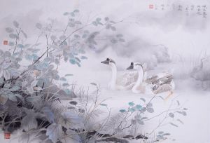 Zeitgenössische chinesische Kunst - Gemälde von Blumen und Vögeln im traditionellen chinesischen Stil