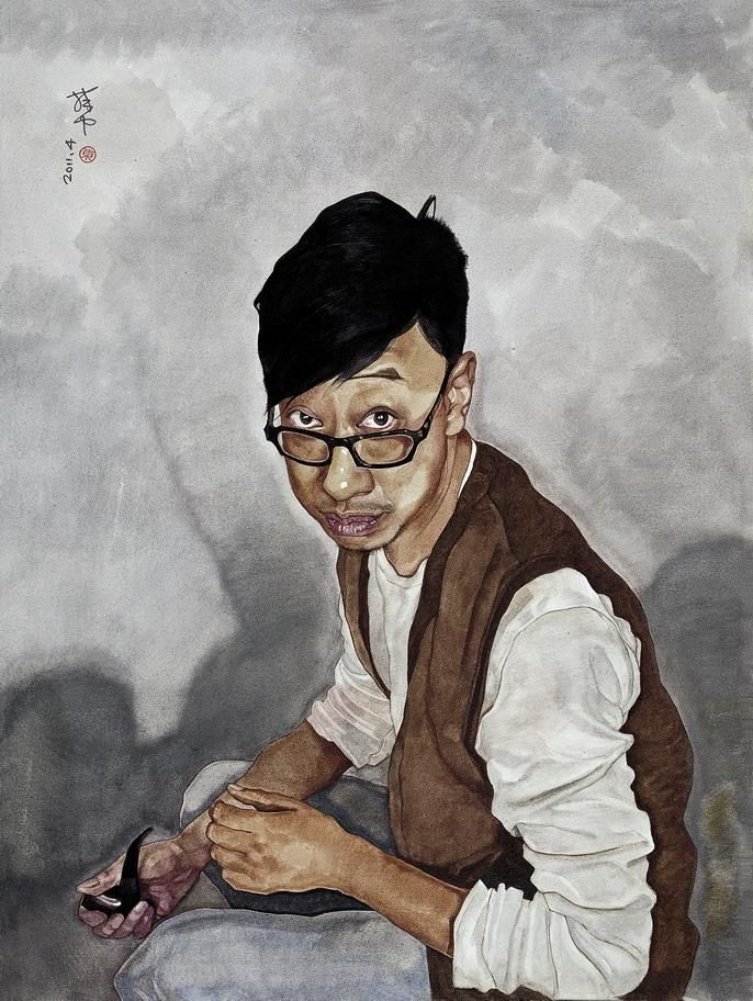 Liu Xiangdong Andere Malerei - Ma Yiding mit einer Tabakpfeife