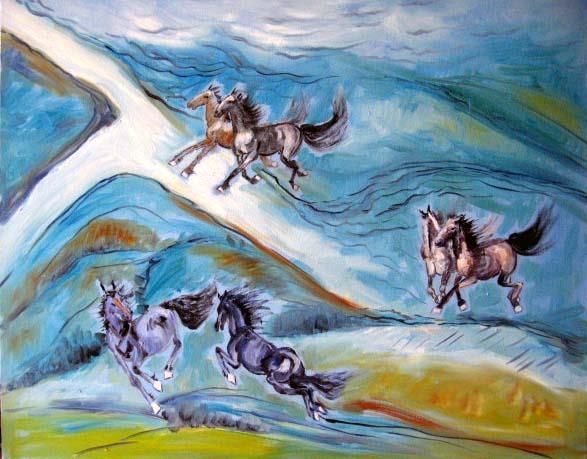 Lu Lixia Ölgemälde - Sorglose Reise mit dem fliegenden Pferd