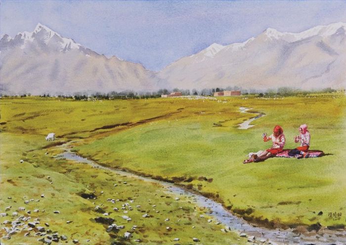 Lu Xiaohan Chinesische Kunst - Mittags im Pamir-Hochland