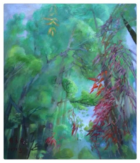 Niu Yansu Ölgemälde - Baum Bambus