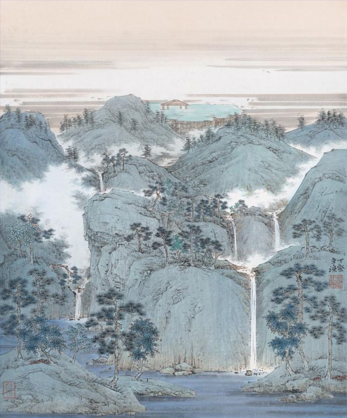 Pu Jun Chinesische Kunst - Flüsse, die aus den Bergen fließen