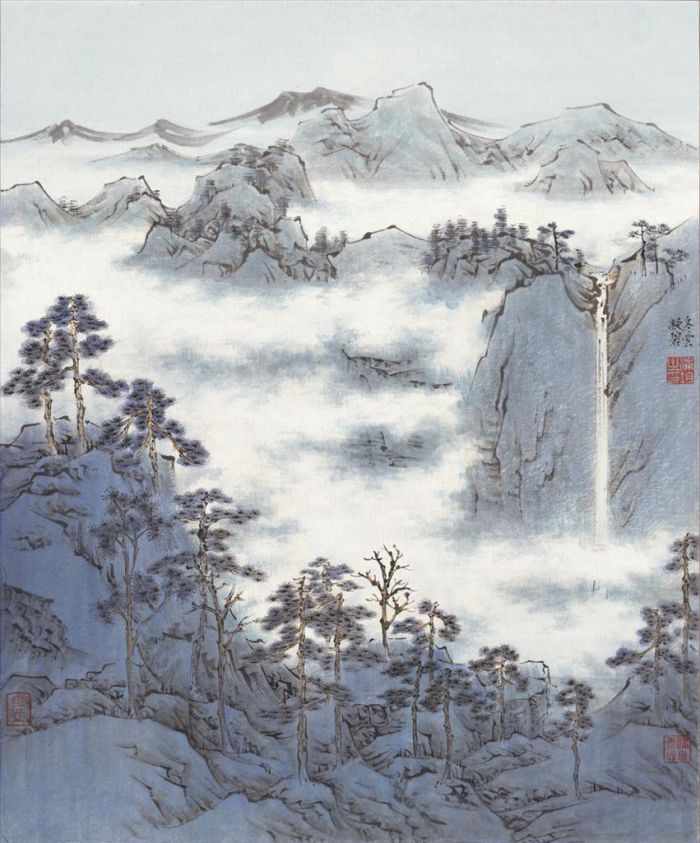 Pu Jun Chinesische Kunst - Winterwolke und grüne Bäume