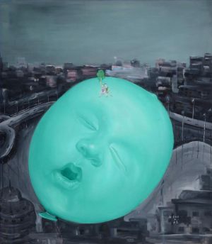 Zeitgenössische Ölmalerei - Schwebender Ballon 2