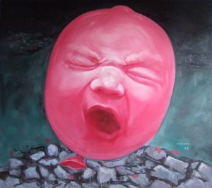 Zeitgenössische Ölmalerei - Schwebender Ballon
