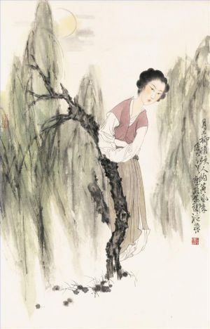 Zeitgenössische chinesische Kunst - Mondlicht über Weidenbaum