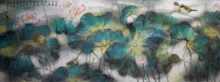 Shen Liping Chinesische Kunst - Roter und grüner Lotus
