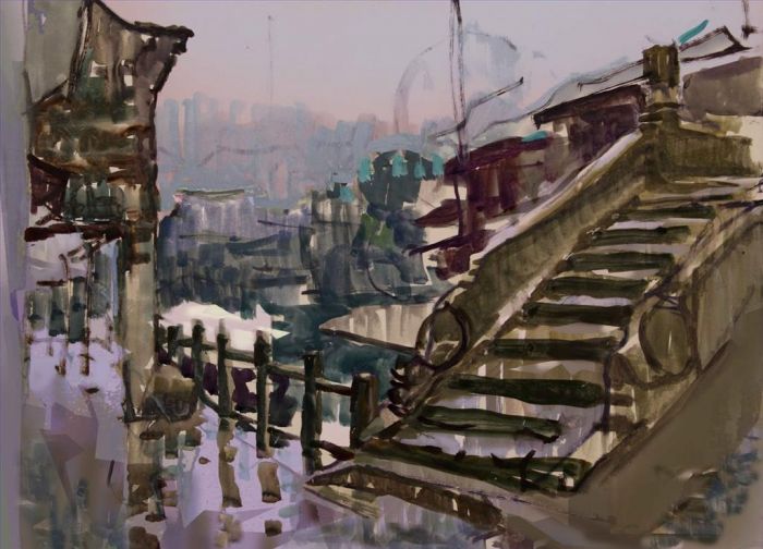Su Yangyang Andere Malerei - Regen in der Kleinstadt