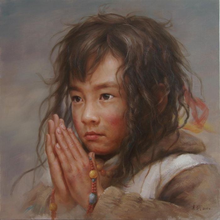 Tan Jianwu Ölgemälde - Tibetisches Kind 2