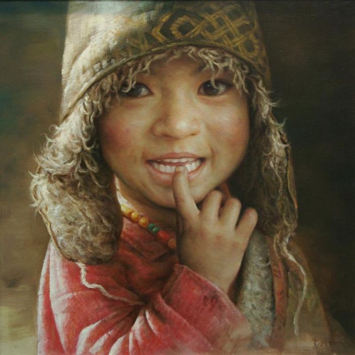 Tan Jianwu Ölgemälde - Tibetisches Kind