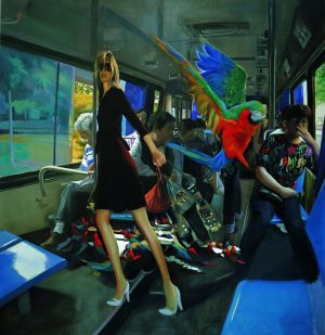 Zeitgenössische Ölmalerei - Illusion im Bus 2007 2