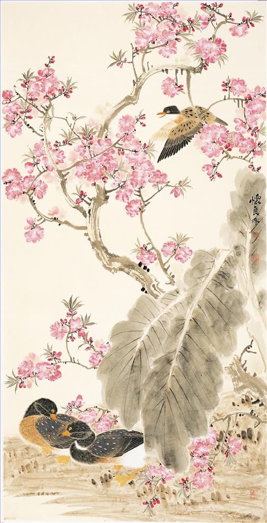 Tian Huailiang Chinesische Kunst - Gemälde von Blumen und Vögeln im traditionellen chinesischen Stil