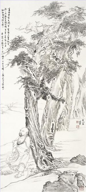 zeitgenössische kunst von Wang Hehe - Strichzeichnung im traditionellen Tusche- und Pinselstil Arhat