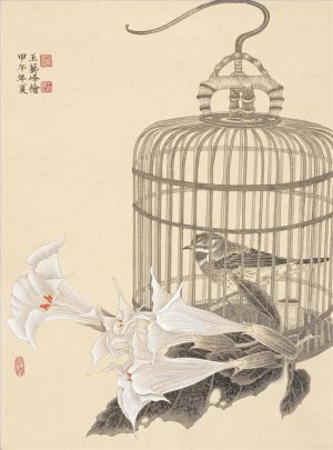 zeitgenössische kunst von Wang Yifeng - Gemälde von Blumen und Vögeln im traditionellen chinesischen Stil 2