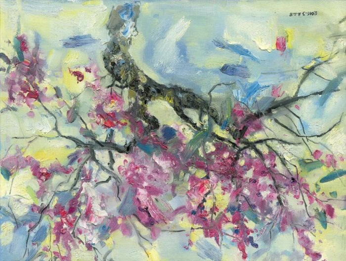 Wang Yujun Ölgemälde - Pfirsichblüte im März