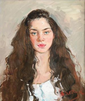 Zeitgenössische Ölmalerei - Ein Mädchen mit langen Haaren