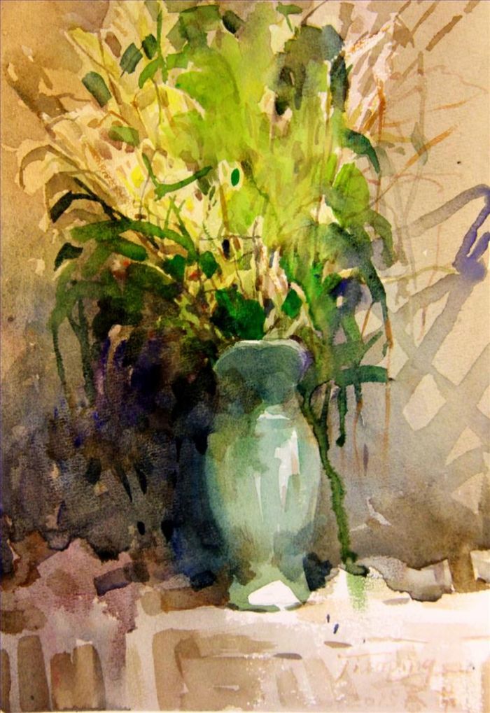 Wu Jianping Andere Malerei - Eine Vase mit Blumen