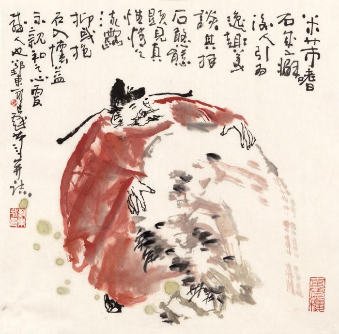 Wu Yongliang Chinesische Kunst - Mi Fu umarmt den Stein