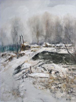 Zeitgenössische Ölmalerei - Schneebedeckte Landschaft