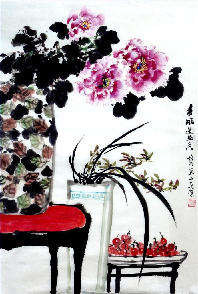 Xia Peimin Chinesische Kunst - Gemälde von Blumen und Vögeln im traditionellen chinesischen Stil