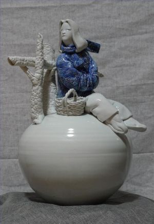 Zeitgenössische Bildhauerei - Blaues und weißes Porzellan