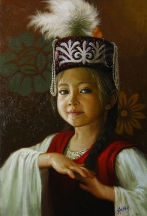 Zeitgenössische Ölmalerei - Ein junges Mädchen aus Kasachstan