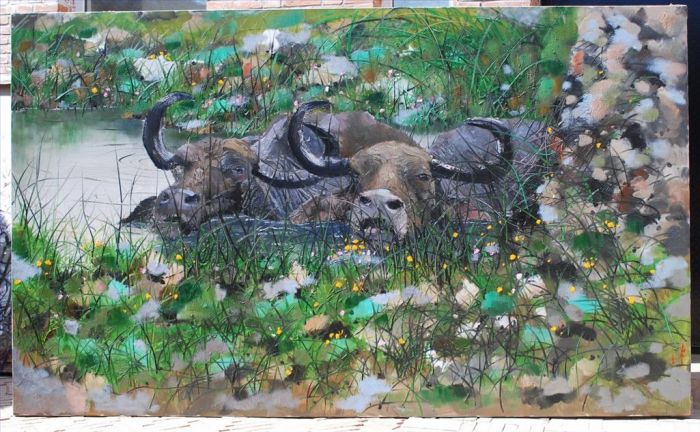 Xie Lantao Ölgemälde - Büffel