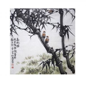 zeitgenössische kunst von Xing Shu’an - Bambus und Spatz 2