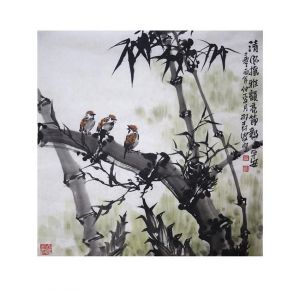 zeitgenössische kunst von Xing Shu’an - Bambus und Spatz