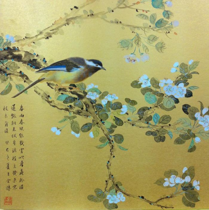 Xu Zhenfei Chinesische Kunst - Gemälde von Blumen und Vögeln im traditionellen chinesischen Stil